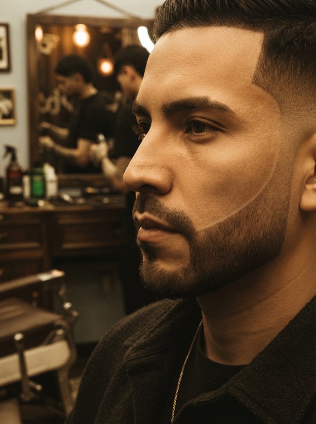 Primer plano de una barba corta con la línea de la mejilla bien definida